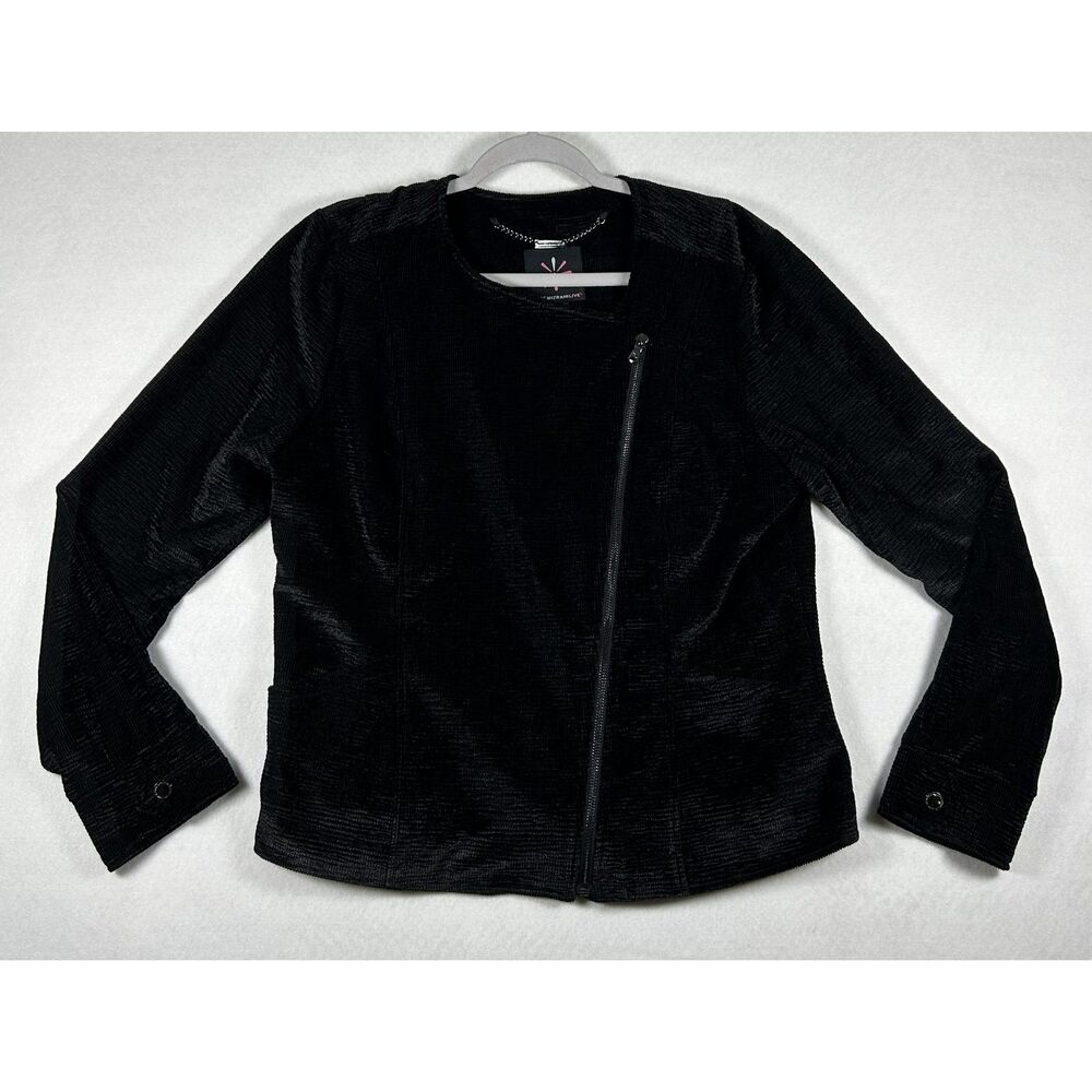 Isaac Mizrahi Live! Black Moto Jacket Size M Textured Asymmetrical Zip